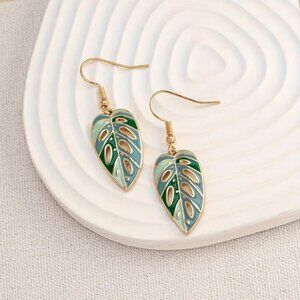 Tropical Leaf Enamel Dangle Earrings